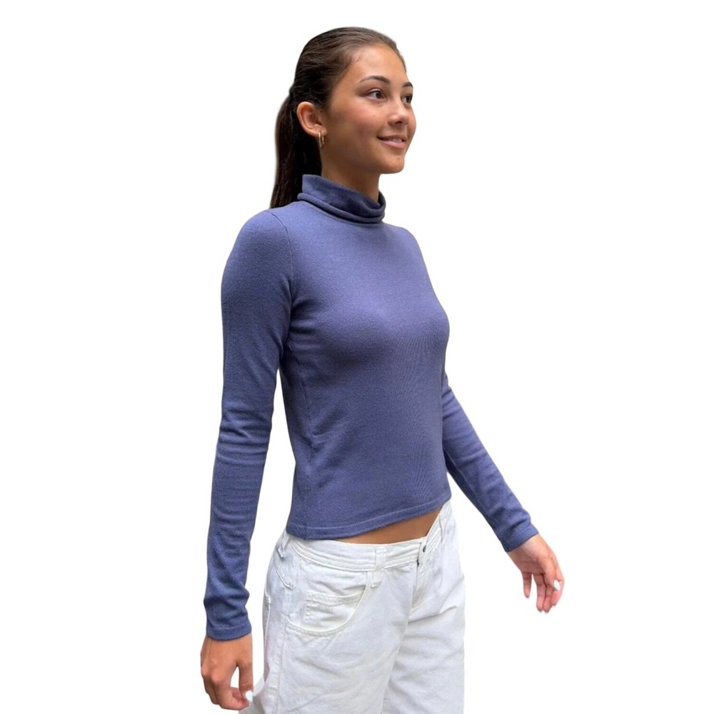 Lands End Womens Purple 100% Cotton Long Sleeve Turtleneck Petite M 10-12